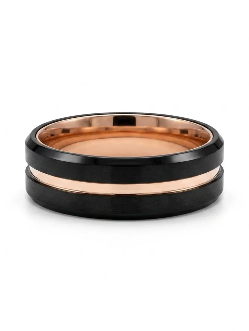 Size 13 Black & Rose Gold Stainless Steel Wedding Band Groove Ring